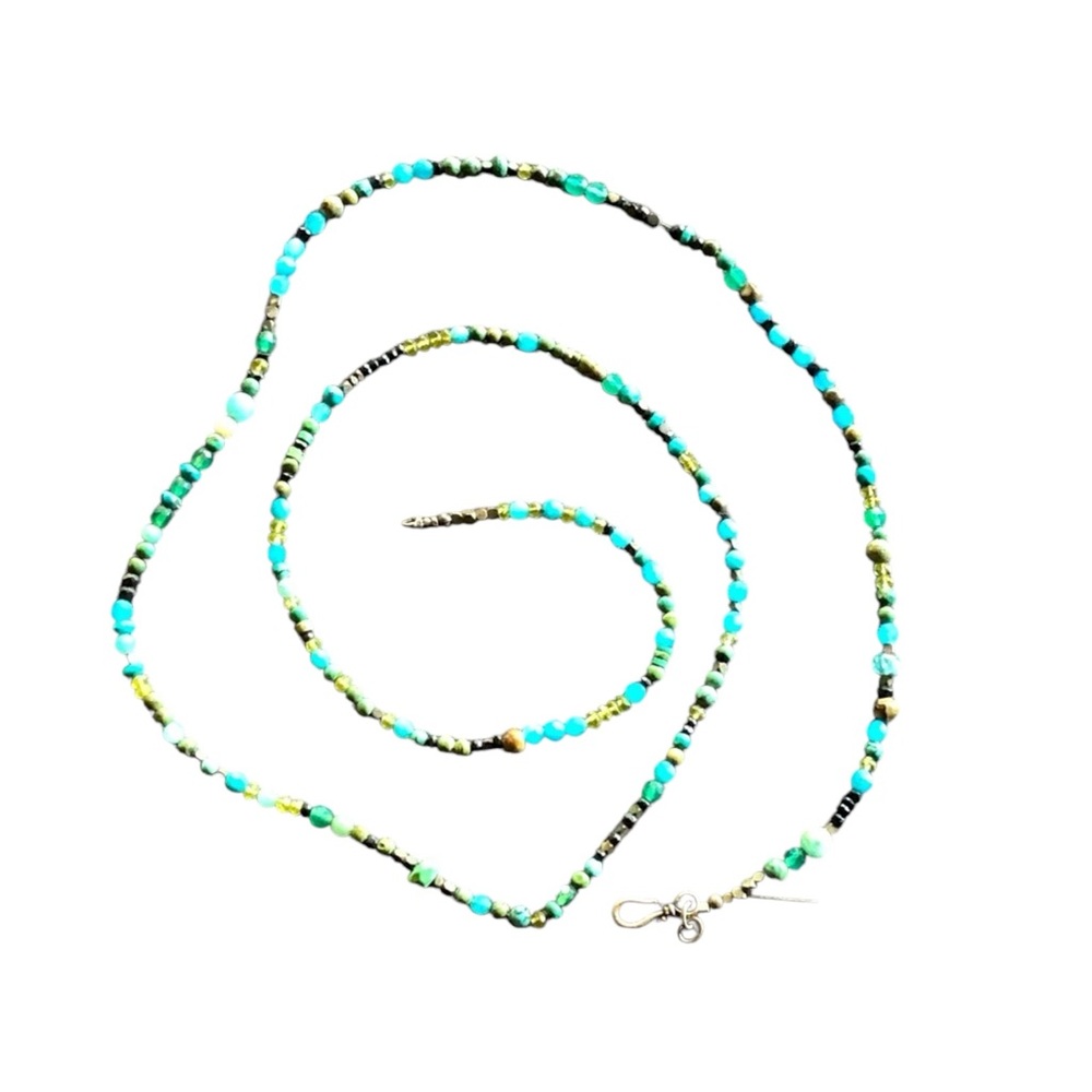 Turquoise Precious beaded necklace peridot black onyx necklace blue agate .925 - Picture 4 of 16